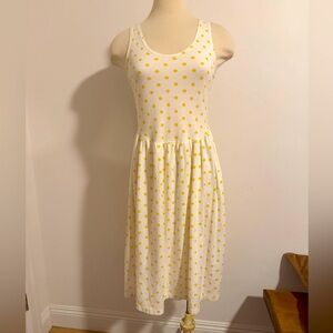 Retro-Inspired Yellow Polka Dot Sleeveless Midi Dress Medium